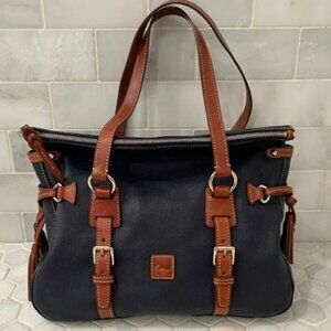 Dooney & Bourke Dillen Leather Navy Double Strap Tassel Shoulder Bag
